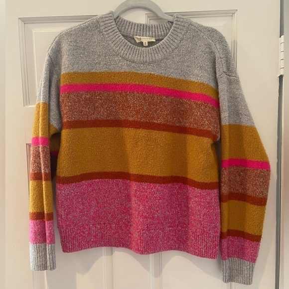 Lou & Grey Loft Gray Pink & Orange Striped Crewneck Pullover Longsleeve Sweater - Picture 3 of 5
